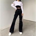 Contrast Stitching Strappy Bootcut Jeans