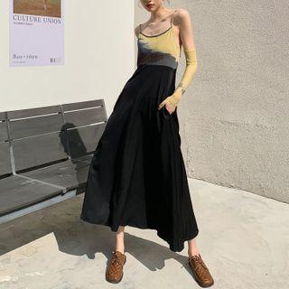 Set: Spaghetti Strap Midi A-line Dress + Arm Sleeves
