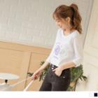 Planet Printing 3/4-sleeve Round Neck T-shirt