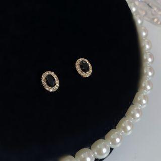 Oval Rhinestone Alloy Earring 1 Pair - Stud Earring - S925 Silver Needle - Black - One Size