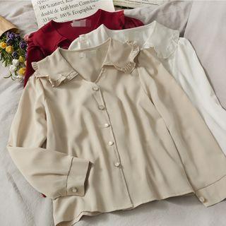 Ruffled-trim V-neck Shirt In 5 Colors