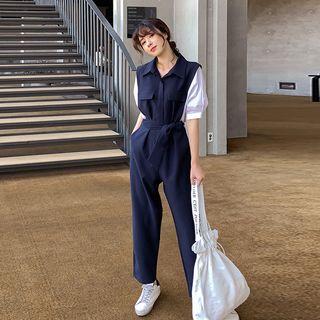 Color Block Elbow-sleeve Jumpsuit