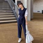 Color Block Elbow-sleeve Jumpsuit
