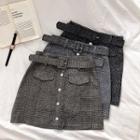 Mock Pocket High-waist A-line Skirt With Belt