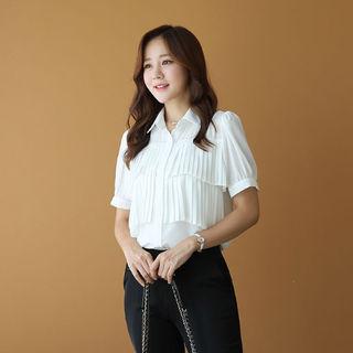 Puff-sleeve Pleated-detail Blouse