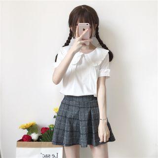 Short-sleeve Frill Trim Collar Blouse