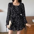 Long-sleeve Dot Print Mini Dress Black - One Size