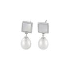 Sterling Silver Simple Sweet Geometric Square White Freshwater Pearl Stud Earrings Silver - One Size