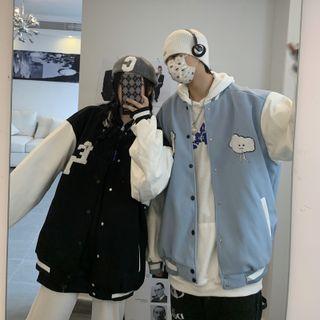 Couple Matching Two-tone Letter Baseball Jacket