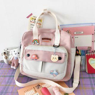 Lettering Applique Two Tone Cross Shoulder Bag