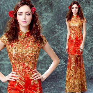 Cap-sleeve Embroidery Cheongsam
