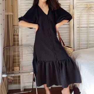 Puff-sleeve Flared-hem A-line Dress
