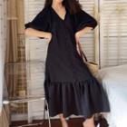 Puff-sleeve Flared-hem A-line Dress