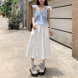 Frill Trim Check Camisole Top / Midi A-line Skirt