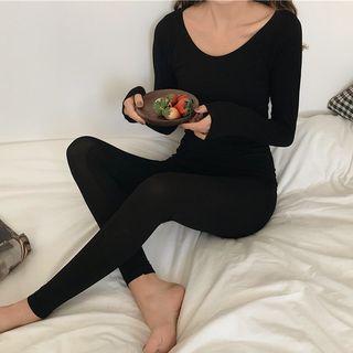 Set: Plain Long-sleeve Top + Skinny Pants