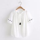 Short-sleeve Embroidered Chiffon Top White - One Size