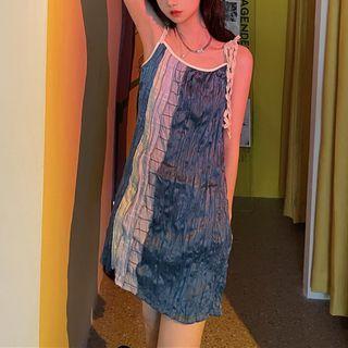 Spaghetti Strap Paneled Dress Blue - One Size