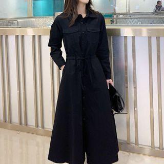 Long-sleeve Drawstring Midi Shirtdress