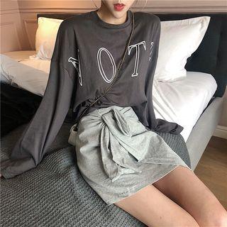 Long-sleeve Lettering T-shirt / Mini Wrap Skirt