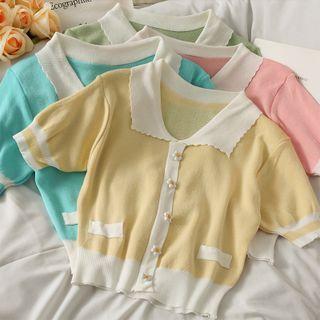 Slim-fit Colorblock Crop Knit Top In 7 Colors