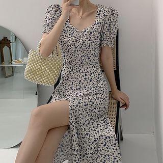 Square-neck Short-sleeve Blouse / Midi A-line Dress