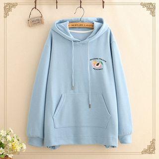 Peach Embroidered Pocket-front Hoodie