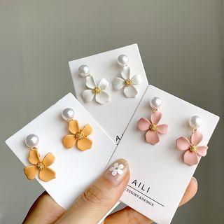 Flower Faux Pearl Drop Earring / Clip-on Earring
