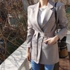 Open-front Jacket With Belt Beige - One Size