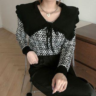 Collared Floral Print Knit Top