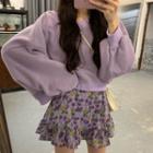 Plain Pullover / Floral Print Mini A-line Skirt