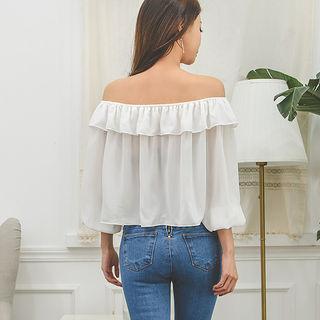 Off-shoulder Puff-sleeve Ruffle Top