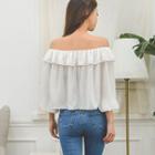 Off-shoulder Puff-sleeve Ruffle Top
