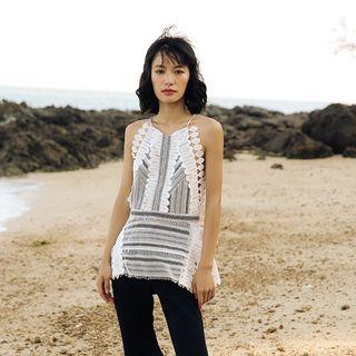 Spaghetti Strap Perforated Knit Top