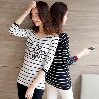 Striped Lettering Long-sleeve T-shirt