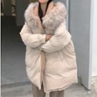 Faux Fur Trim Hooded Padded Coat Almond - One Size