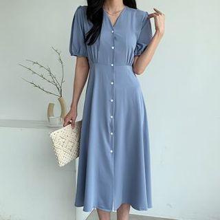 Button-up Tie-waist Midi Dress