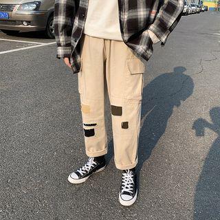 Color Block Cropped Straight-fit Pants