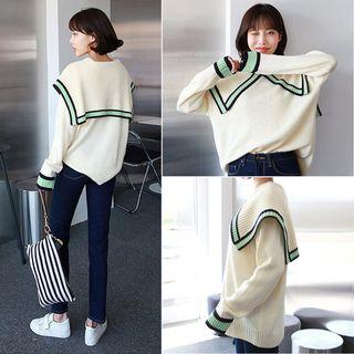 Sailor Collar Contrast-trim Knit Top