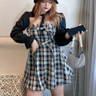 Plaid Mini A-line Tube Dress / Jacket