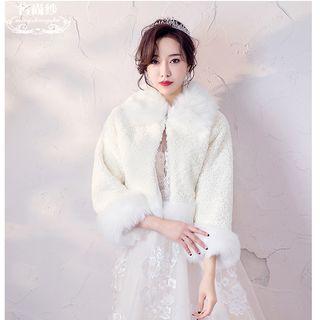 Furry Trim Open Front Jacket White - One Size