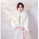 Furry Trim Open Front Jacket White - One Size