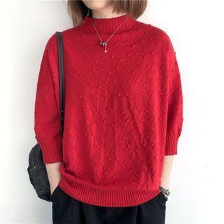 3/4-sleeve Mock-neck Knit Top