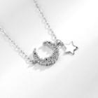 S925 Sterling Silver Moon Necklace Necklace - Star & Moon - Silver - One Size