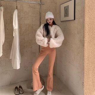 Faux Shearling Coat / Plain Top / Wide Leg Pants