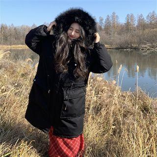 Furry Trim Hooded Zip-up Coat