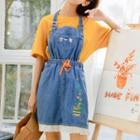 Embroidered Lace Hem Dungaree Dress