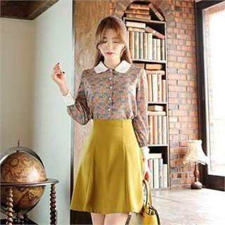 Frilled Lace-collar Floral Blouse