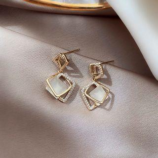 Cat Eye Stone Alloy Square Dangle Earring 1 Pair - Gold - One Size