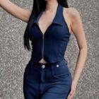 Sleeveless Zip Crop Top
