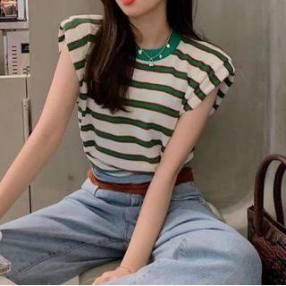Striped Tank Top Green & Brown & White - One Size